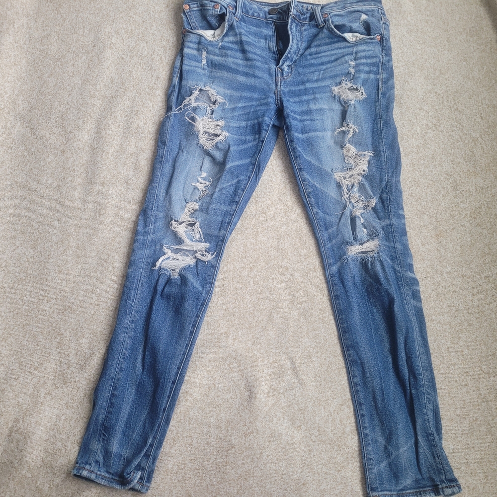 American Eagle Blue Slim Fit Distressed Jeans